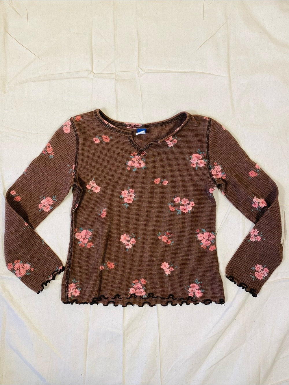 Girls Old Navy Brown Long Sleeve with Pink Flowers
